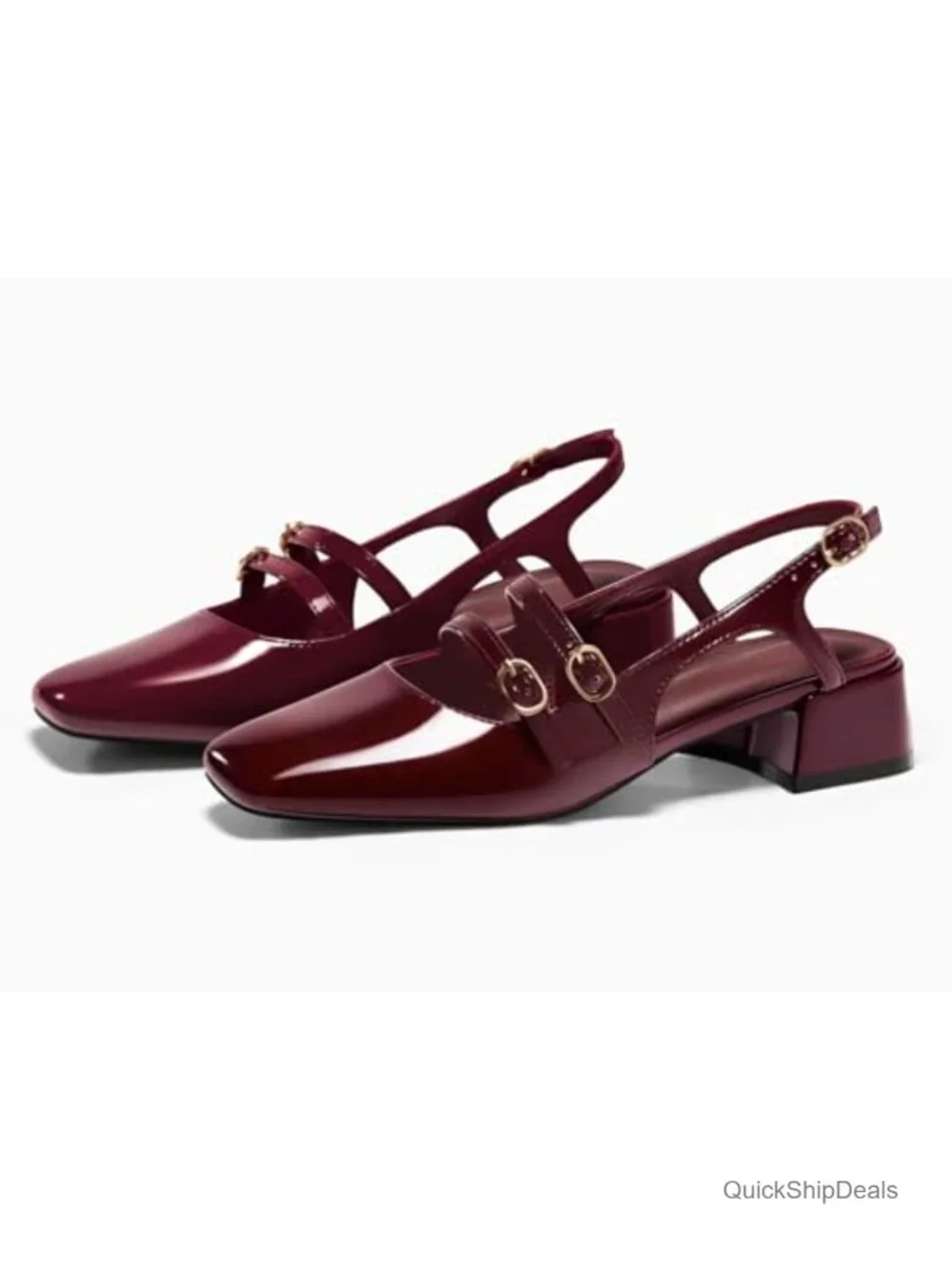 Women's Mary Jane Chunky Low Heels Slingback Pumps Closed Square Toe Dress Shoes